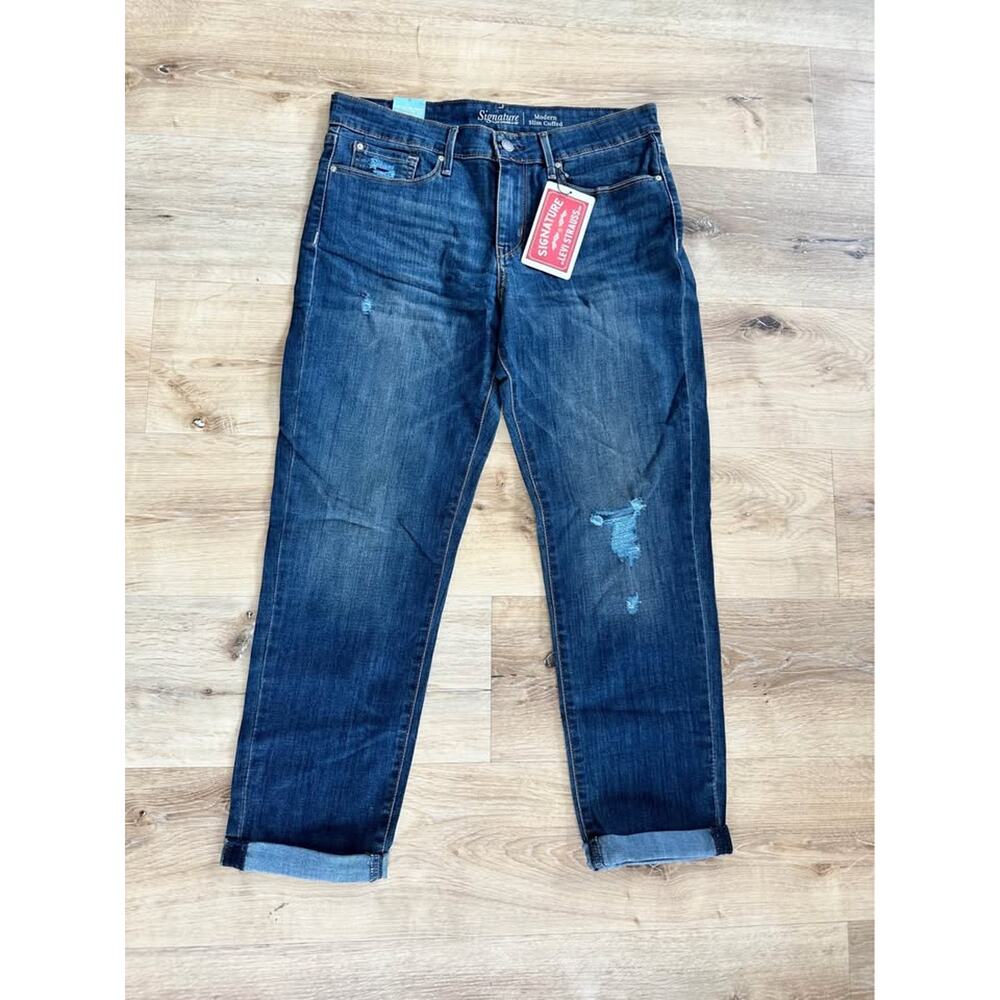 NWT Signature by Levi Strauss Women Jeans Size 10 Modern Slim Cuffed Dark Denim